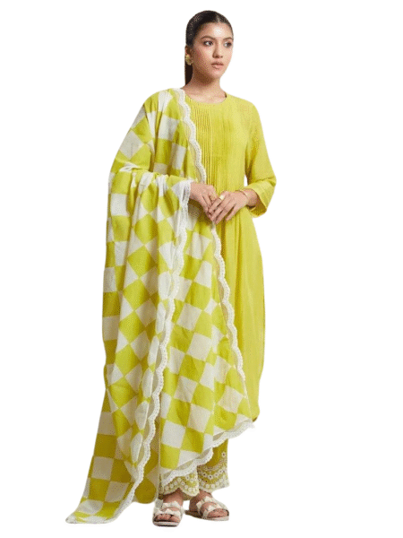 Women?s Traditional Cotton Kurta Palazzo Suit with Dupatta(L)